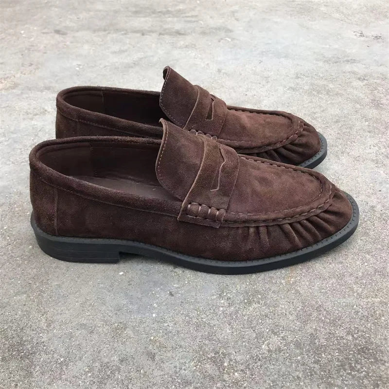 Mocassins plissés effet daim pour femme