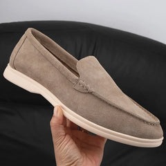 Mocassins souples homme en daim taupe à semelle claire, Taupe