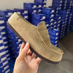 Mocassin sabot en daim à enfiler pour femme et homme, Sable