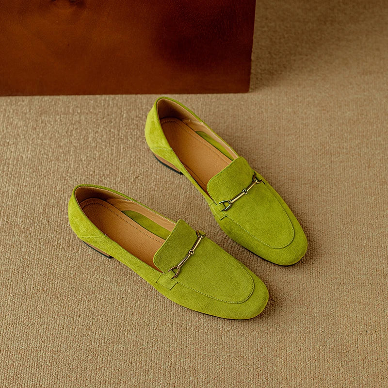 Mocassins en cuir à boucle métallique pour femme, coloris Vert