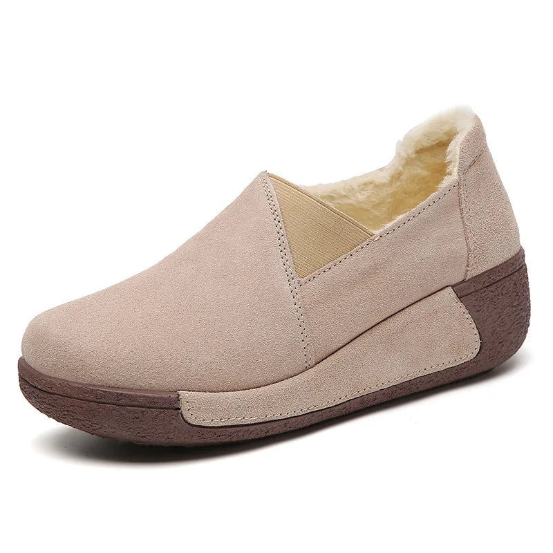 Mocassins à semelle épaisse en daim doublés polaire pour femme