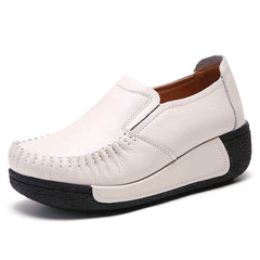 Mocassin Cuir Lisse à Semelle Épaisse pour Femme, Beige