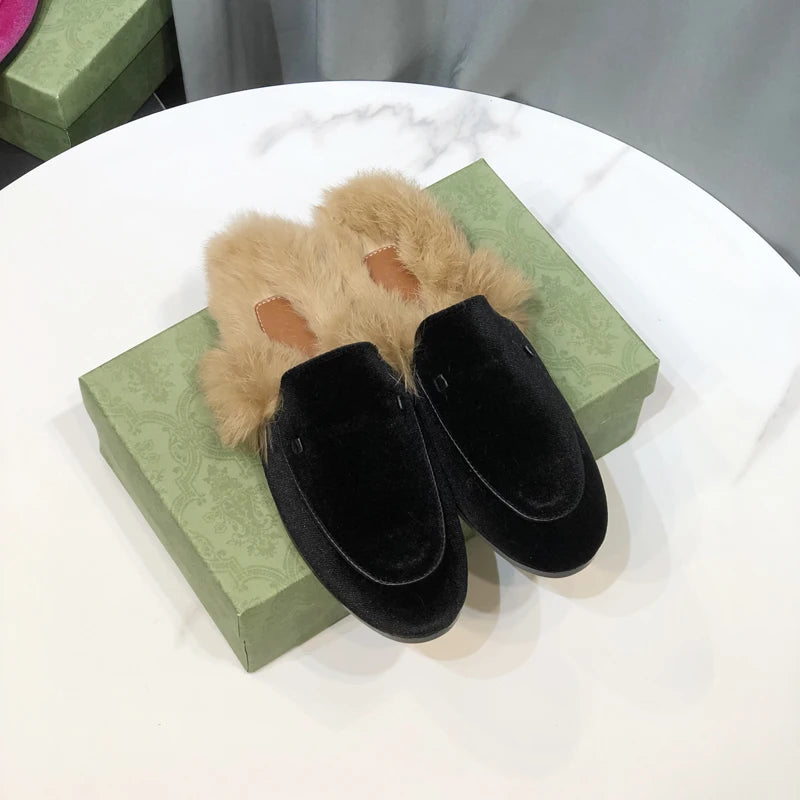 Mule fourrée unie pour femme