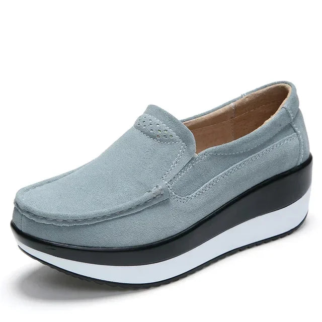 Mocassins plateforme en daim lisse pour femme, coloris Gris