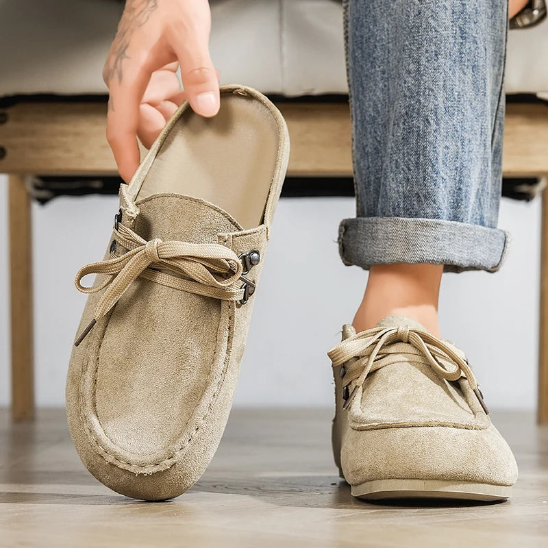 Mule à lacets en flanelle pour homme, coloris Beige
