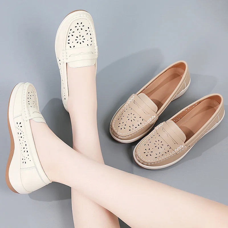 Mocassins compensés ajourés pour femme
