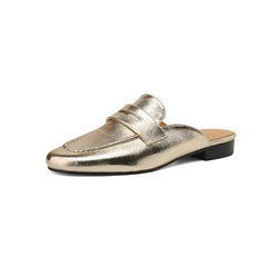 Mules mocassin femme cuir à talon penny loafer, Doré