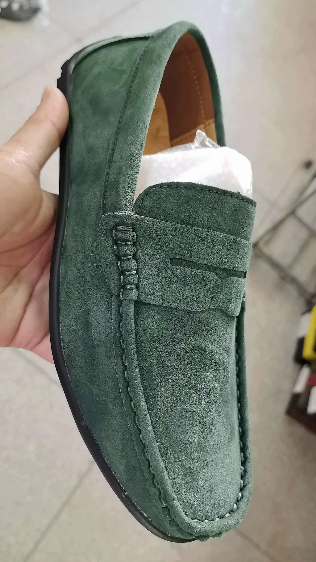 Mocassins penny en daim pour homme, coloris Vert