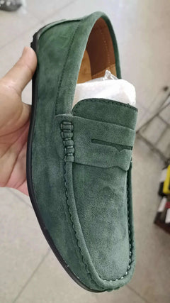 Mocassins bleus homme en daim avec bride penny, Vert