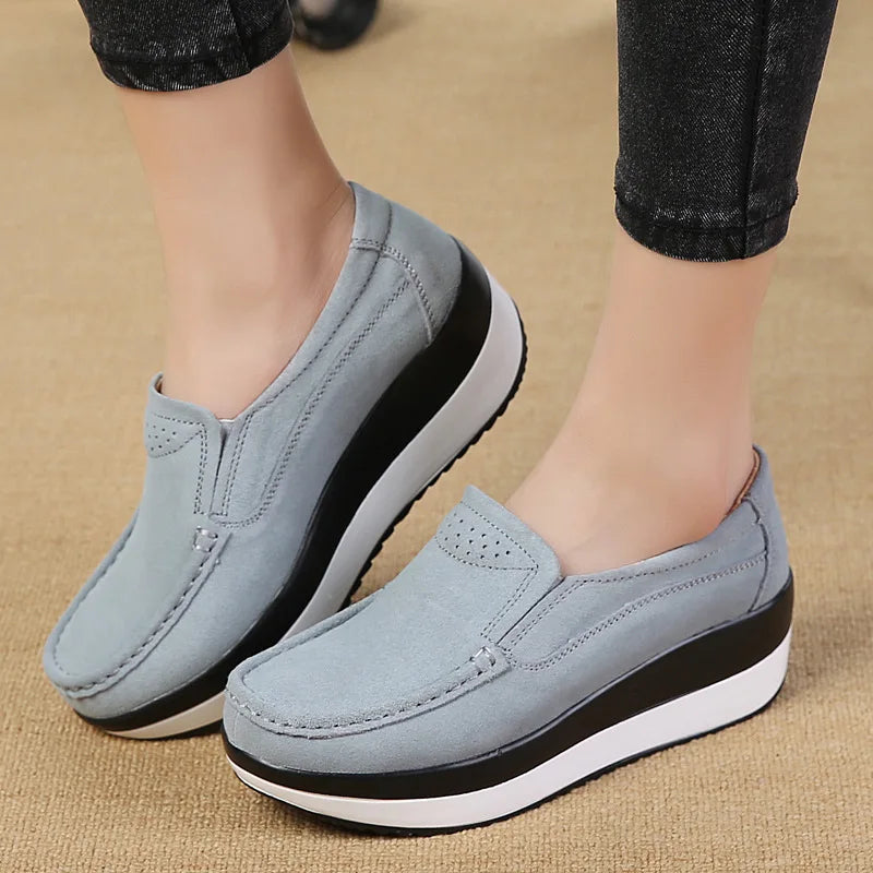 Mocassins plateforme en daim lisse pour femme