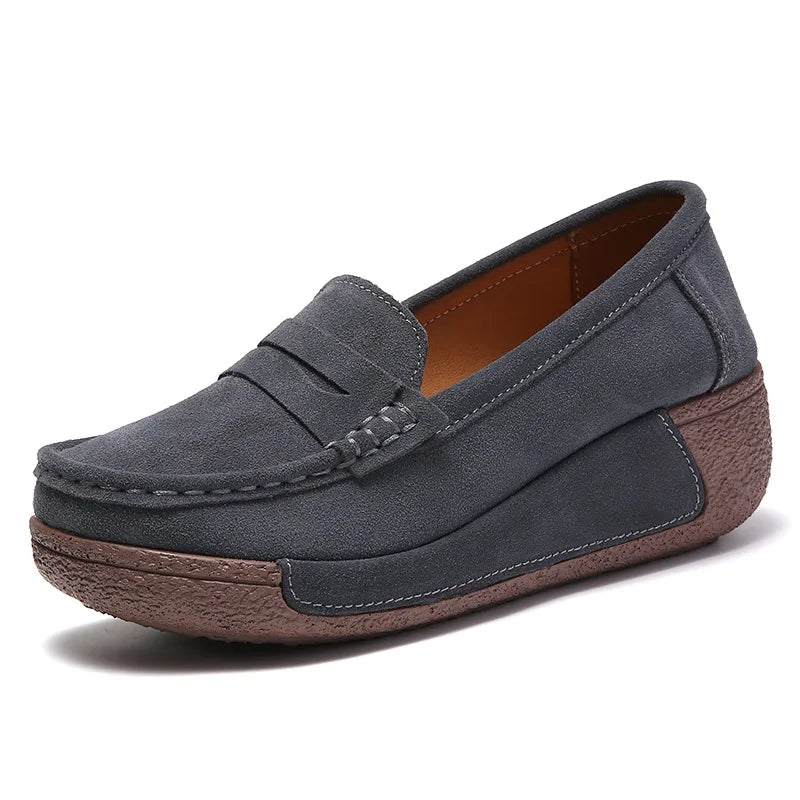 Mocassins penny à semelle épaisse en daim pour femme, coloris Gris foncé
