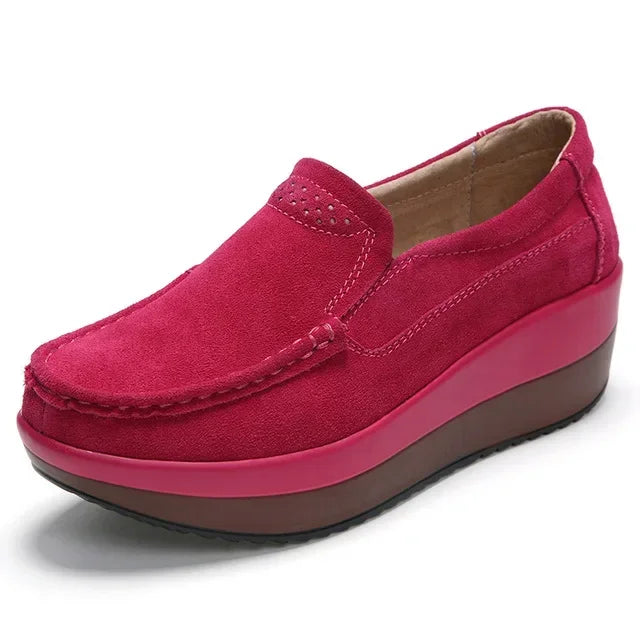 Mocassins plateforme en daim lisse pour femme, coloris Fuchsia