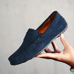 Mocassins de conduite daim homme, semelle crantée, 5 coloris, Bleu nuit