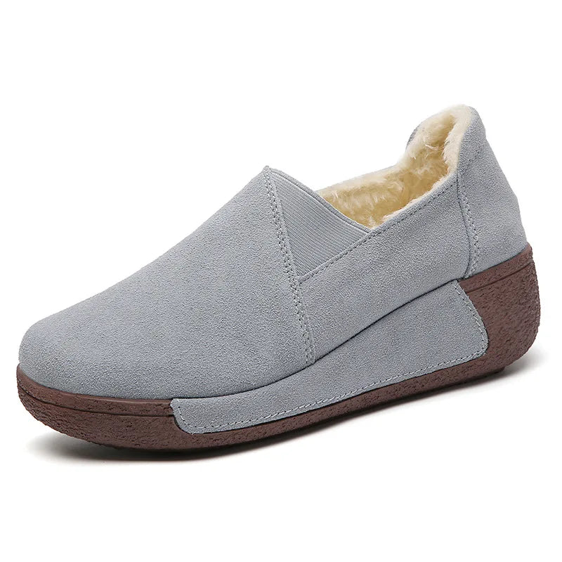 Mocassins à semelle épaisse en daim doublés polaire pour femme, coloris Gris clair