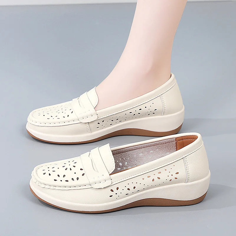 Mocassins compensés ajourés pour femme