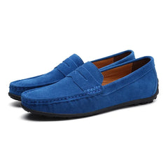 Mocassins bleus homme en daim avec bride penny, Bleu