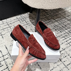 Mocassin mule femme daim plissé à enfiler, Rouge brique