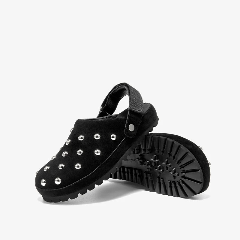 Mule à rivets en daim de vache pour femme