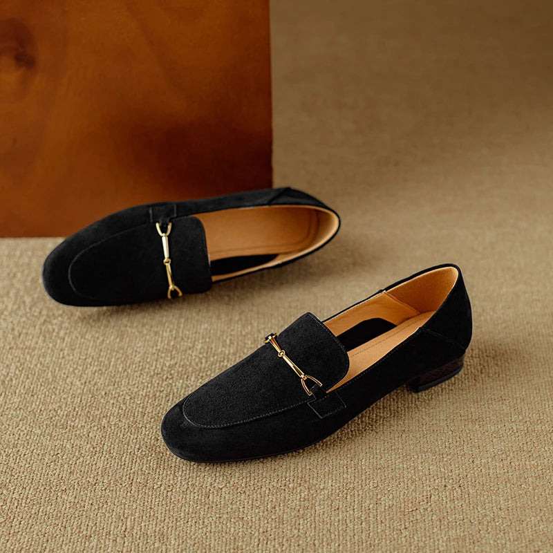 Mocassins en cuir à boucle métallique pour femme, coloris Noir