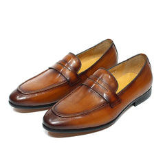 Penny Loafer Homme en Cuir Patiné à la Main, Cognac