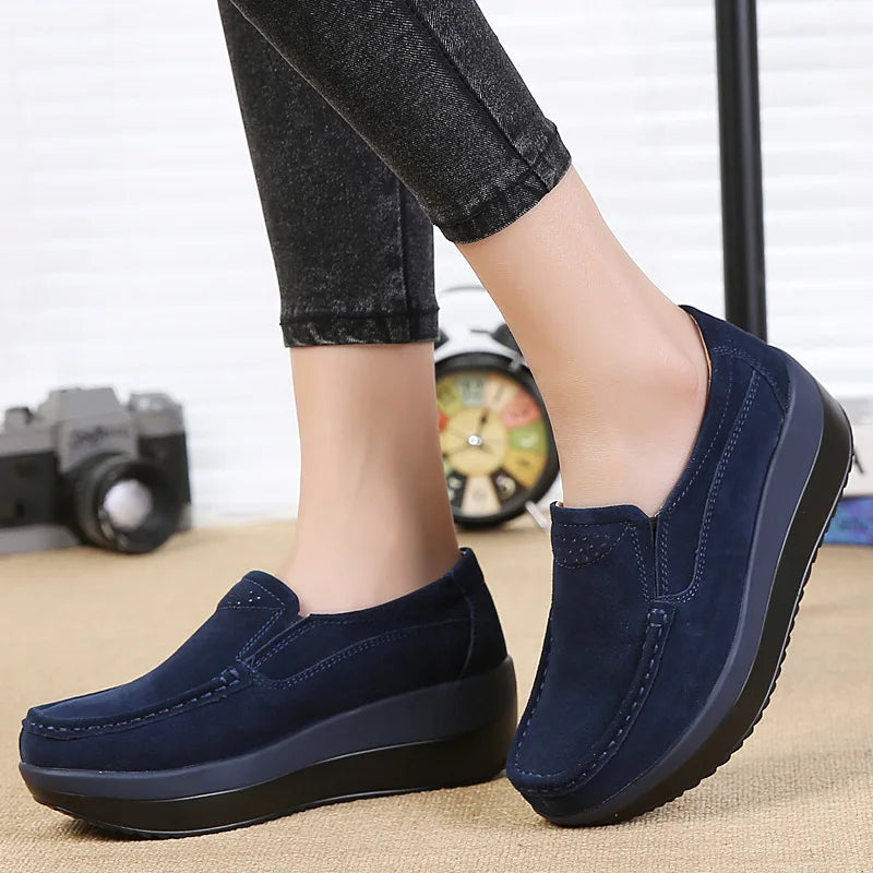 Mocassins plateforme en daim lisse pour femme