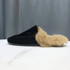 Mules fourrées d'intérieur avec doublure chaude, Noir velours
