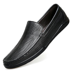 Mocassin homme cuir souple ajouré, confort respirant, Noir