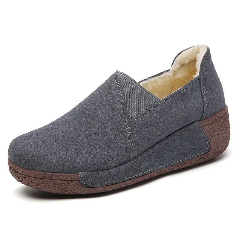 Mocassins à semelle épaisse en daim doublés polaire pour femme, coloris Gris foncé