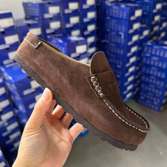 Mocassin sabot en daim à enfiler pour femme et homme, Marron
