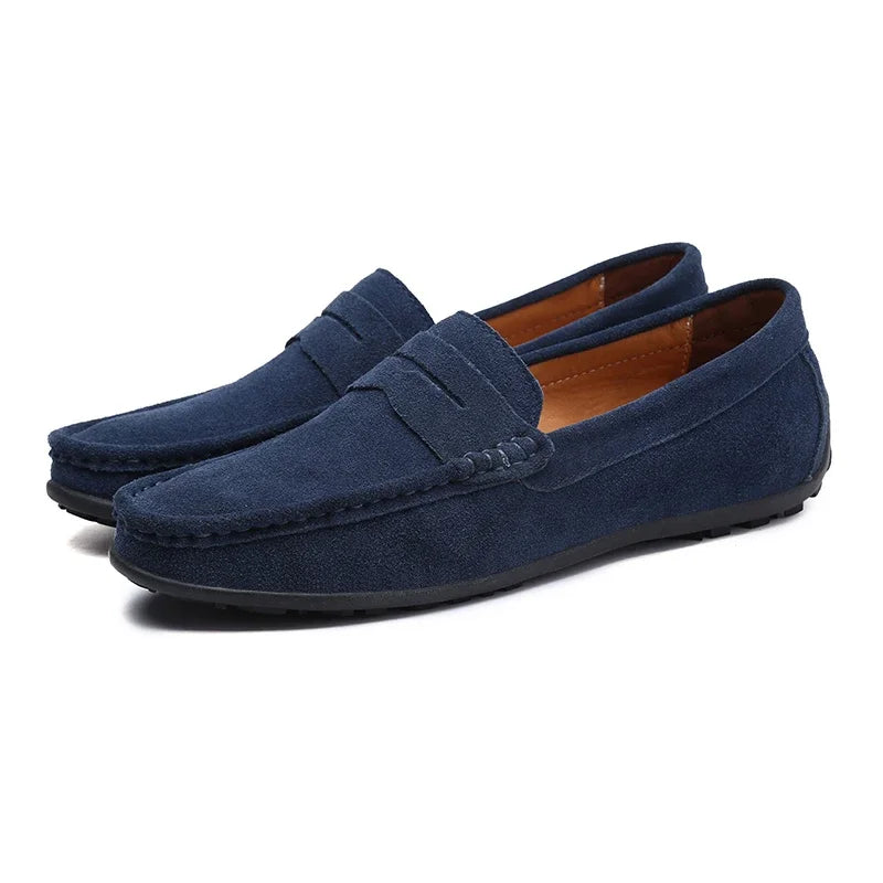 Mocassins penny en daim pour homme, coloris Bleu marine