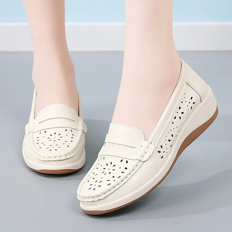 Mocassins compensés ajourés pour femme