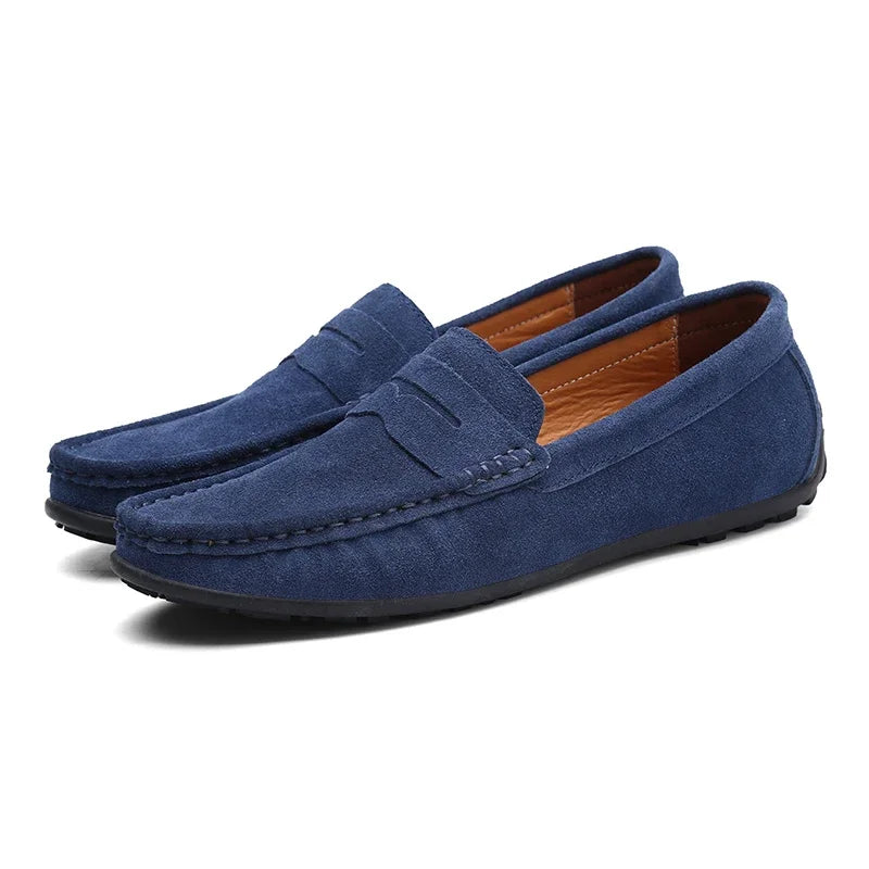 Mocassins penny en daim pour homme, coloris Bleu foncé