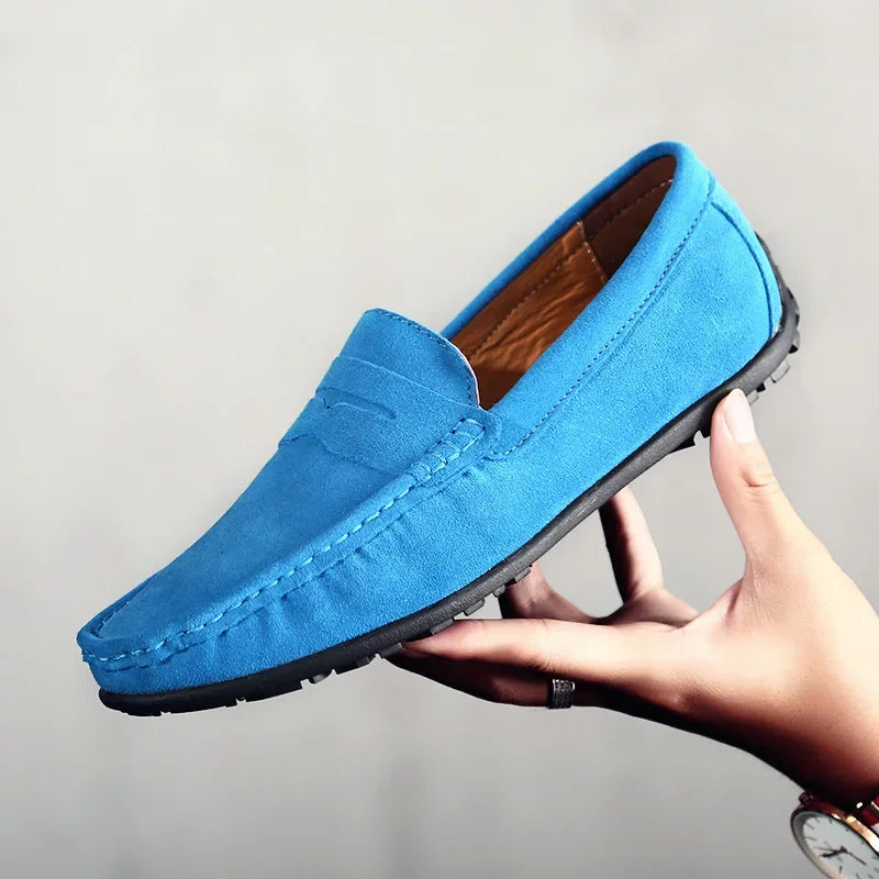 Mocassins de conduite en daim pour homme, coloris Bleu azur