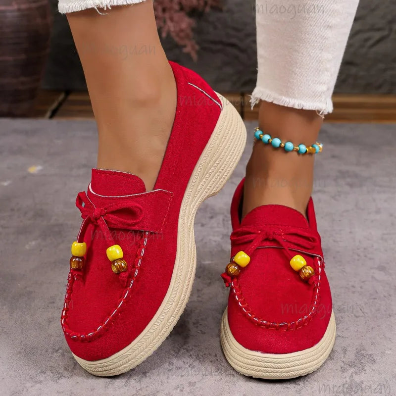 Mocassins à plateforme, nœud et perles pour femme