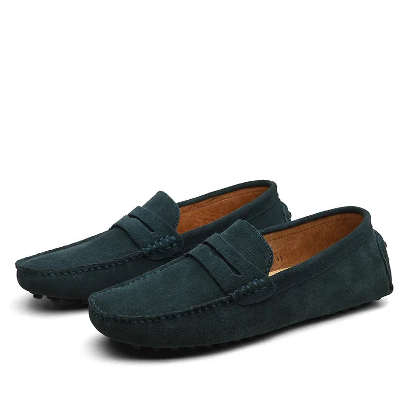 Mocassins de conduite en daim pour homme, coloris Vert foncé