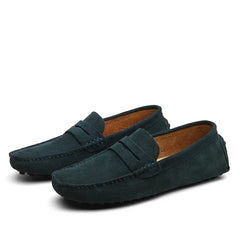 Mocassin daim homme aux semelles crantées, 5 couleurs, Vert foncé