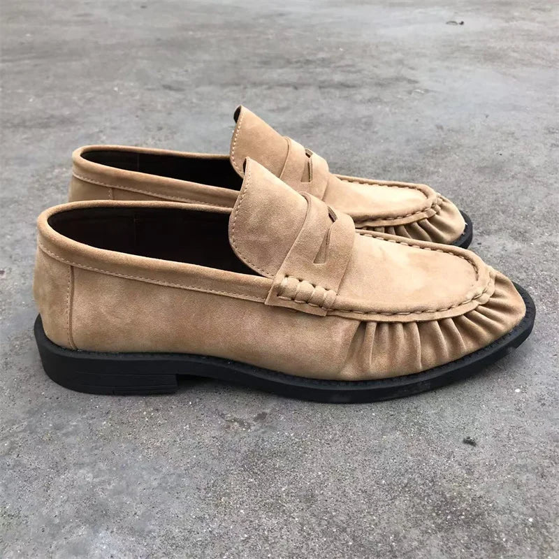 Mocassins plissés effet daim pour femme