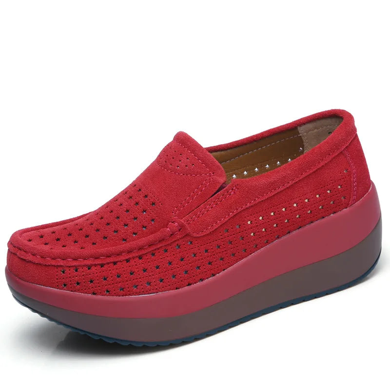 Mocassins plateforme en daim ajouré pour femme