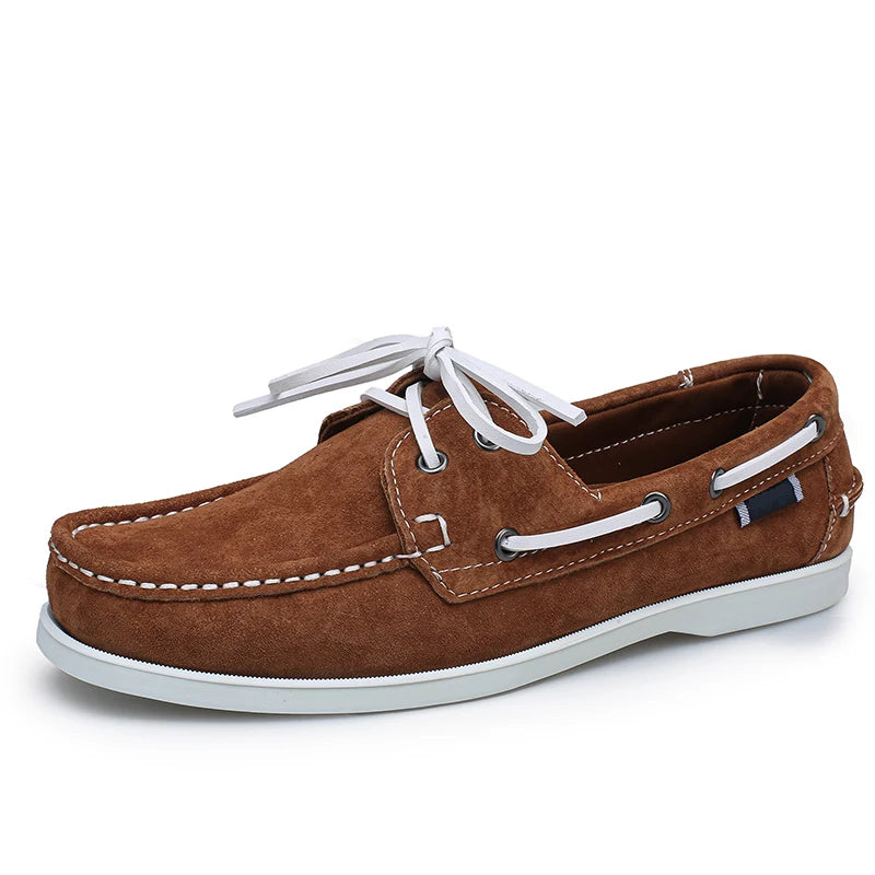 Mocassins bateau en daim pour homme, coloris Cognac