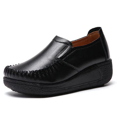 Mocassin Cuir Lisse à Semelle Épaisse pour Femme, Noir