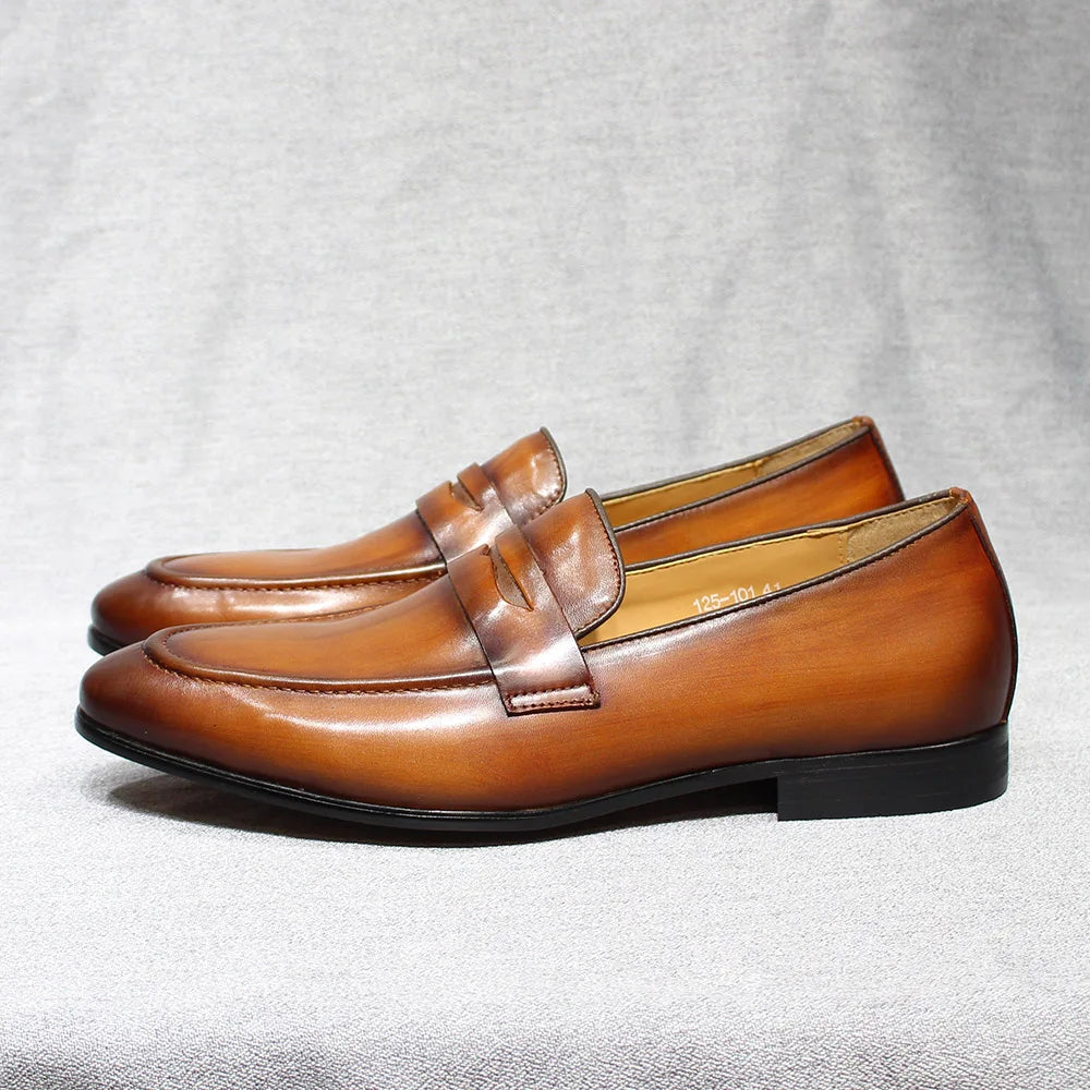 Mocassins penny loafer en cuir patiné pour homme