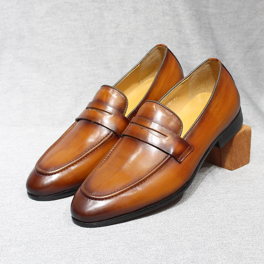 Mocassins penny loafer en cuir patiné pour homme