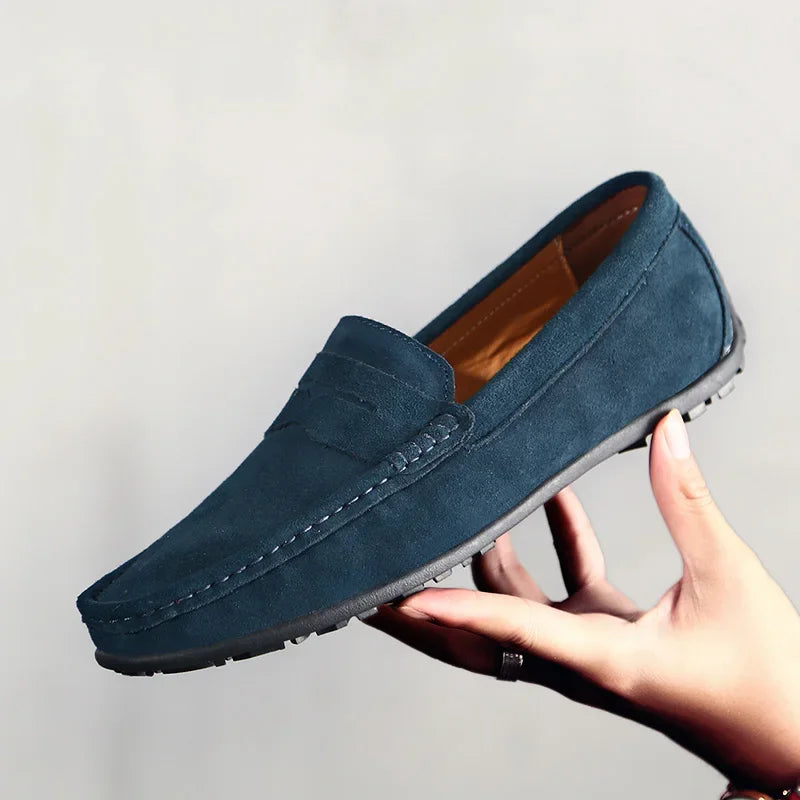 Mocassins de conduite en daim pour homme, coloris Bleu pétrole