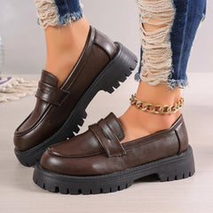 Mocassin semelle crantée femme à plateforme marron ou noir, Marron