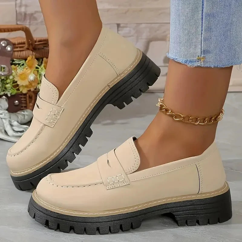 Mocassins plateforme unis pour femme, coloris Beige