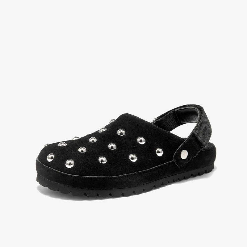 Mule à rivets en daim de vache pour femme, coloris Noir