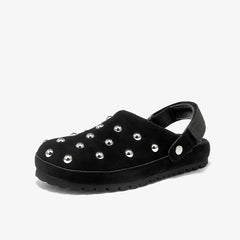 Sabots à rivets femme en daim, semelle crantée, Noir