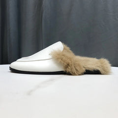Mules fourrées d'intérieur avec doublure chaude, Blanc cuir