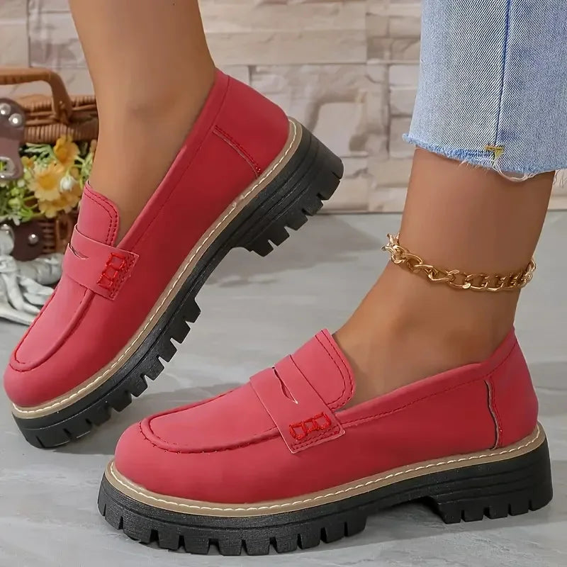 Mocassins plateforme unis pour femme, coloris Rouge