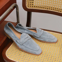 Loafer Homme en Daim à Surpiqûre Penny, Bleu clair